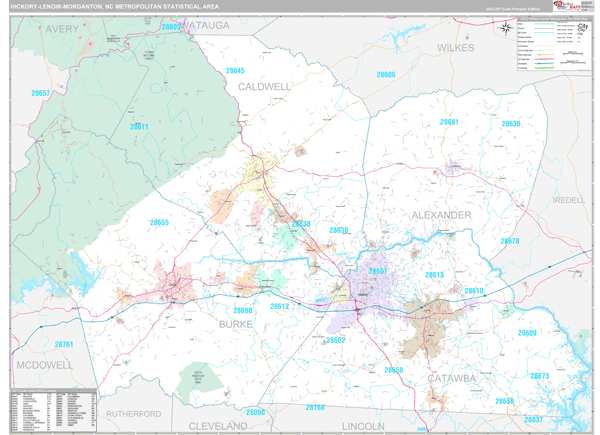 Hickory-Lenoir-Morganton Metro Area Digital Map Premium Style